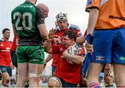19 April 2014; Paddy Butler, Munster, is congratulated by team-mates Paul O'Connell, left, and Duncan Williams after scoring his side's fourth try. Celtic League 2013/14 Round 20, Connacht v Munster. The Sportsground, Galway. Picture credit: Diarmuid Greene / SPORTSFILE