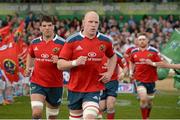19 April 2014; Munster's Donncha O'Callaghan, Paul O'Connell, and Sean Dougall make their way out for the start of the game. Celtic League 2013/14 Round 20, Connacht v Munster. The Sportsground, Galway. Picture credit: Diarmuid Greene / SPORTSFILE