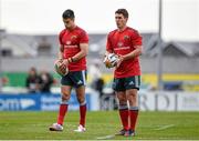 19 April 2014; Munster's Ian Keatley, right, and Conor Murray practice their kicking before the game. Celtic League 2013/14 Round 20, Connacht v Munster. The Sportsground, Galway. Picture credit: Diarmuid Greene / SPORTSFILE