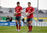 19 April 2014; Munster's Conor Murray, left, and Ian Keatley practice their kicking before the game. Celtic League 2013/14 Round 20, Connacht v Munster. The Sportsground, Galway. Picture credit: Diarmuid Greene / SPORTSFILE