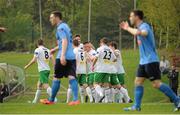 21 April 2014; Billy Dennehy, centre, Cork City, is congratulated by team-mates after scoring his side's first goal. Airtricity League Premier Division, UCD v Cork City, UCD Bowl, Belfield, Dublin. Picture credit: Tomás Greally / SPORTSFILE