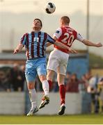 21 April 2014; Philly Hughes, Drogheda United, in action against Sean Hoare, St Patrick's Athletic. Airtricity League Premier Division, Drogheda United v St Patrick's Athletic, United Park, Drogheda, Co. Louth. Photo by Sportsfile