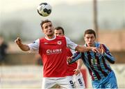 21 April 2014; Christy Fagan, St Patrick's Athletic, in action against Alan McNally, Drogheda United. Airtricity League Premier Division, Drogheda United v St Patrick's Athletic, United Park, Drogheda, Co. Louth. Photo by Sportsfile