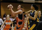 29 January 2006; Orla Dempsey, DART Killester, in action against Courtney McDaniel, UL Aughinish. Superleague Women's Cup Final, UL Aughinish v DART Killester, National Basketball Arena, Tallaght, Dublin. Picture credit: Brendan Moran / SPORTSFILE