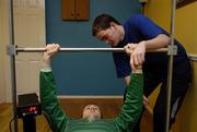12 January 2006; Cormac Moore, right, and Mark Keane, Bohemians U21 player, with an XF 7000 Pro exercise machine. Dunboyne, Co. Meath. Picture credit: Damien Eagers / SPORTSFILE