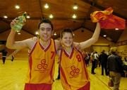 30 January 2006; Ryan O'Neil, left and Conor Gallagher, St. Patrick's, Dungannon celebrate victory. Schools Basketball Cup Finals, Boys U16 B, St. Patrick's, Dungannon v Patrician Academy, Mallow, National Basketball Arena, Tallaght, Dublin. Picture credit: Damien Eagers / SPORTSFILE