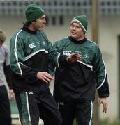 31 January 2006; Brian O'Driscoll in conversation with Shane Horgan during Ireland rugby squad training. Lansdowne Road, Dublin. Picture credit; Pat Murphy / SPORTSFILE
