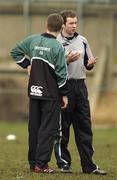 31 January 2006; Geordan Murphy in conversation with team-mate Ronan O'Gara during Ireland rugby squad training. Lansdowne Road, Dublin. Picture credit; Pat Murphy / SPORTSFILE
