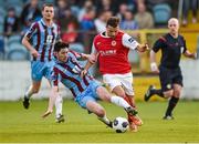 21 April 2014; Christy Fagan, St Patrick's Athletic, in action against Ciaran McGuigan, Drogheda United. Airtricity League Premier Division, Drogheda United v St Patrick's Athletic, United Park, Drogheda, Co. Louth. Photo by Sportsfile