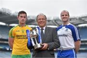 22 April 2014; In attendance at a photocall ahead of the Allianz Football League Divison 2 Final in Croke Park next weekend are, Patrick McBrearty, left, Donegal, Donal Bollard, Allianz Ireland and Dick Clerkin, Monaghan. Croke Park, Dublin. Picture credit: Brendan Moran / SPORTSFILE