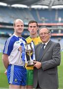 22 April 2014; In attendance at a photocall ahead of the Allianz Football League Divison 2 Final in Croke Park next weekend are, Dick Clerkin, left, Monaghan, Patrick McBrearty, Donegal, and Donal Bollard, Allianz Ireland. Croke Park, Dublin. Picture credit: Brendan Moran / SPORTSFILE