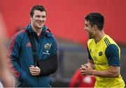 22 April 2014; Munster's Peter O'Mahony, left, and Conor Murray in conversation before squad training ahead of their Heineken Cup semi-final against Toulon on Sunday. Munster Rugby Squad Training, Musgrave Park, Cork. Picture credit: Diarmuid Greene / SPORTSFILE