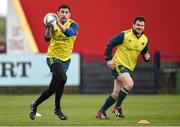 22 April 2014; Munster's Felix Jones, left, and Damien Varley in action during squad training ahead of their Heineken Cup semi-final against Toulon on Sunday. Munster Rugby Squad Training, Musgrave Park, Cork. Picture credit: Diarmuid Greene / SPORTSFILE