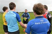 22 April 2014; Leinster coach Ben Swindlehurst, with members of the U15 Cill Dara rugby team during the Leinster School of Excellence tour in Cill Dara Rugby Football Club, Co. Kildare. Picture credit: David Maher / SPORTSFILE