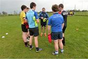 22 April 2014; Leinster coach Ben Swindlehurst, with members of the U15 Cill Dara rugby team during the Leinster School of Excellence tour in Cill Dara Rugby Football Club, Co. Kildare. Picture credit: David Maher / SPORTSFILE