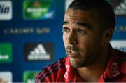 22 April 2014; Munster's Simon Zebo during a press conference ahead of their Heineken Cup semi-final against Toulon on Sunday. Munster Rugby Squad Training, Musgrave Park, Cork. Picture credit: Diarmuid Greene / SPORTSFILE
