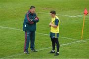 22 April 2014; Munster head coach Rob Penney in conversation with Ian Keatley after squad training ahead of their Heineken Cup semi-final against Toulon on Sunday. Munster Rugby Squad Training, Musgrave Park, Cork. Picture credit: Diarmuid Greene / SPORTSFILE