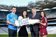 23 April 2014; In attendance during the launch of the Play My Boots Mental Health Pack are, from left, Cavan footballer Alan O'Mara, Audrey Cunningham, Chairperson of the Walk In My Shoes Committee, Ard Stiúrthóir of the GAA Páraic Duffy and Galway camogie player Deirdre Burke. Croke Park, Dublin. Picture credit: Ramsey Cardy / SPORTSFILE