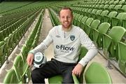 23 April 2014; FA Cup final bound Irish midfielder David Meyler and Irish women's goal scoring maestro, Stephanie Roche were in Aviva Stadium to launch the 2014 eFlow FAI Summer Soccer Schools programme. This year's camps are priced at €65 (€55 for additional siblings) continuing on from last year’s camps, which were more than a third off 2012's prices. They come with the same high standards of coaching and care delivered by Garda vetted FAI Qualified coaches as well as a brand new full kit, ball and back pack, all exclusive to the eFlow FAI Summer Soccer Schools! In addition, the first 5,000 online bookings will be eligible for a complimentary adult and child ticket to a senior international fixture at Aviva Stadium. The camps, which are the FAI’s largest grassroots programme, will be bigger and better in 2014, their 18th year. The number of camps have been extended to 330, across 26 counties nationwide. In attendance to launch the 2014 FAI Eflow Summer Soccer Schools programme is Republic of Ireland international David Meyler. Aviva Stadium, Lansdowne Road, Dublin. Picture credit: Brendan Moran / SPORTSFILE