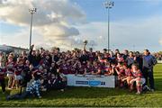 23 April 2014; The Clontarf players celebrate after being presented with the Ulster Bank League Division 1A trophy. Danske Bank Challenge, Clontarf v Barbarians RFC, Castle Avenue, Clontarf, Dublin. Picture credit: Brendan Moran / SPORTSFILE