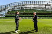 24 April 2014; Liverpool legend Ian Rush and Shamrock Rovers midfielder Ronan Finn, left, practice their skills on the pitch before a press conference ahead of the Liverpool v Shamrock Rovers game on Wednesday, May the 14th. Liverpool v Shamrock Rovers Press Conference, Aviva Stadium, Lansdowne Road, Dublin. Picture credit: Ray McManus / SPORTSFILE