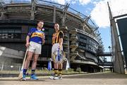 24 April 2014; In attendance at a photocall ahead of the Allianz Hurling League Divison 1 Final in in Semple Stadium on Sunday 4th May are Paddy Stapleton, left, Tipperary, and Eoin Larkin, Kilkenny, with the Division 1 trophy. Croke Park, Dublin.  Picture credit: Brendan Moran / SPORTSFILE