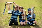 24 April 2014; Members of Navan RFC, from left, Jack Cahill, Cathal Foley and Theo Staunton with the Amlin Challenge Cup, RaboDirect Pro 12 trophy and the British and Irish Cup during the Leinster School of Excellence on tour in Navan RFC, Navan, Co. Meath. Picture credit: Stephen McCarthy / SPORTSFILE