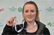 24 April 2014; Fiona Doyle, Portmarnock swimming club, with her gold medal after winning the Women's 50m Breaststroke Final at the 2014 Irish Long Course National Championships. National Aquatic Centre, Abbotstown, Dublin. Picture credit: Brendan Moran / SPORTSFILE
