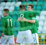 24 April 2014; Republic of Ireland U18 Schools' Ryan Manning, right, celebrates with team-mate Cian Kavanagh after scoring his side's first goal. Centenary Shield, Republic of Ireland U18 Schools v Scotland U18 Schools, Tallaght Stadium, Tallaght, Dublin. Picture credit: Tómas Greally / SPORTSFILE