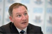 25 April 2014; Dublin manager Jim Gavin speaking during a press conference ahead of their side's Allianz Football League Division 1 Final against Derry on Sunday. Dublin Senior Football Team Press Conference, Gibson Hotel, Dublin. Picture credit: Ramsey Cardy / SPORTSFILE