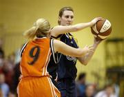 29 January 2006; Dearbhla Breen, UL Aughinish, in action against Catriona White, DART Killester. Superleague Women's Cup Final, UL Aughinish v DART Killester, National Basketball Arena, Tallaght, Dublin. Picture credit: Brendan Moran / SPORTSFILE