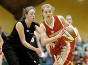 31 January 2006; Claire Rockall, Calasanctius Oranmore, in action against Rebecca Lyall, St. Vincents, Cork. Schools Basketball Cup Finals, Girls U16 A, Calasanctius Oranmore v St. Vincents, Cork, National Basketball Arena, Tallaght, Dublin. Picture credit: Brendan Moran / SPORTSFILE