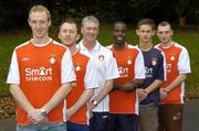 7 February 2006; St. Patrick's Athletic's new signing Paul Keegan with other recent signings Trevor Molloy, Coach Mick Byrne, Mark Rutherford, Lee Roche and Mark Quigley. Lucan Spa Hotel, Lucan, Co. Dublin. Picture credit; Damien Eagers / SPORTSFILE