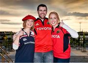 25 April 2014; Munster supporters, from left to right, Claire O'Shaughnessy, from Cork City, Conor Ryan, from Bunratty, Co. Clare, and Sinead Doyle, from Raheen, Limerick, in Marseilles ahead of Sunday's Heinken Cup semi-final against Toulon. Marseille, France. Picture credit: Diarmuid Greene / SPORTSFILE