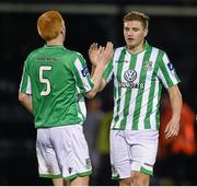 25 April 2014; Ciaran Byrne, right, and Adam Mitchell, Bray Wanderers, following their side's victory. Airtricity League Premier Division, Bray Wanderers v Dundalk. Carlisle Grounds, Bray, Co. Wicklow. Picture credit: Stephen McCarthy / SPORTSFILE