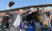 21 April 2014; Trainer Jonjo O'Neill celebrates after winning the Boylesports Irish Grand National Steeplechase with Shutthefrontdoor. Fairyhouse Easter Festival, Fairyhouse, Co. Meath. Picture credit: Brendan Moran / SPORTSFILE