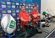 26 April 2014; Munster head coach Rob Penney and captain Damien Varley during a press conference ahead of their Heineken Cup semi-final against Toulon on Sunday. Munster Press Conference, Stade Vélodrome, Marseille, France. Picture credit: Diarmuid Greene / SPORTSFILE