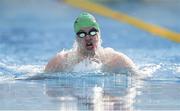 25 April 2014; Dan Sweeney, Sunday's Well swimming club, on his way to finishing second in heat 1 of the Men's 100 meter Breaststroke semi-final at the 2014 Irish Long Course National Championships. National Aquatic Centre, Abbotstown, Dublin. Photo by Sportsfile