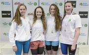 25 April 2014; Aer Lingus swimming club who were Gold Medallists in the Women's 800m Freestyle Relay, from left, Caitriona Foley, Ali Berry, Orla Walsh, and Hannah McMenamin, at the 2014 Irish Long Course National Championships. National Aquatic Centre, Abbotstown, Dublin. Photo by Sportsfile