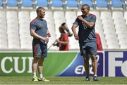 26 April 2014; Munster's Keith Earls, left, and Simon Zebo in conversation during the Munster squad Captain's Run ahead of their Heineken Cup semi-final against Toulon on Sunday. Munster Squad Captain's Run, Stade Vélodrome, Marseille, France. Picture credit: Diarmuid Greene / SPORTSFILE