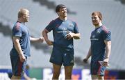 26 April 2014; Munster players, from left, John Ryan, Donncha O'Callaghan and Sean Dougall in conversation during the Munster squad Captain's Run ahead of their Heineken Cup semi-final against Toulon on Sunday. Munster Squad Captain's Run, Stade Vélodrome, Marseille, France. Picture credit: Diarmuid Greene / SPORTSFILE