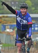 26 April 2014; Damien Shaw, Aqua Blue, celebrates as he crosses the finish line to win the 2014 Shay Elliott Memorial. Bray Wheelers Cycling Club, Bray, Co. Wicklow. Picture credit: Stephen McMahon / SPORTSFILE