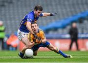 26 April 2014; Shane Hickey, Clare, in action against Barry Grogan, Tipperary. Allianz Football League Division 4 Final, Tipperary v Clare, Croke Park, Dublin. Picture credit: Barry Cregg / SPORTSFILE