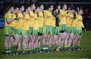 9 April 2014; The Donegal team stands for the National Anthem. Cadbury Ulster GAA Football U21 Championship Final, Cavan v Donegal, Athletic Grounds, Armagh. Picture credit: Oliver McVeigh / SPORTSFILE