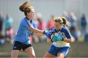 27 April 2014; Ellen McCarron, Monaghan, in action against Sarah McCaffrey, Dublin. TESCO HomeGrown Ladies National Football League Division 1 Semi-Final, Dublin v Monaghan, Lannleire, Dunleer, Co. Louth. Picture credit: Brendan Moran / SPORTSFILE