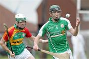 27 April 2014; P.J. Rowe, London, in action against Marty Kavanagh, Carlow. GAA All-Ireland Senior Hurling Championship Qualifier Group - Round 1, London v Carlow. Páirc Smárgaid, Ruislip, London, England. Picture credit: Matt Impey / SPORTSFILE