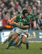 4 February 2006; Denis Leamy, Ireland, is tackled by Ludovico Nitoglia, Italy. RBS 6 Nations 2006, Ireland v Italy, Lansdowne Road, Dublin. Picture credit; Brendan Moran / SPORTSFILE