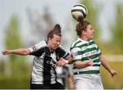27 April 2014; Laura Chambers, Shamrock Rovers, in action against Rebecca Creagh, Raheny United. Bus Éireann Women's National League Final Round, Shamrock Rovers v Raheny United, AUL Complex, Clonshaugh, Dublin. Photo by Sportsfile