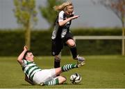 27 April 2014; Shauna Newman, Raheny United, in action against Ashling Cusack, Shamrock Rovers. Bus Éireann Women's National League Final Round, Shamrock Rovers v Raheny United, AUL Complex, Clonshaugh, Dublin. Photo by Sportsfile
