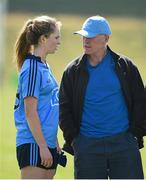 27 April 2014; Sarah McCaffrey, Dublin, in conversation with her father Noel after the game. TESCO HomeGrown Ladies National Football League Division 1 Semi-Final, Dublin v Monaghan, Lannleire, Dunleer, Co. Louth. Picture credit: Brendan Moran / SPORTSFILE